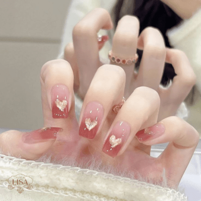 mẫu nail màu hồng thạch