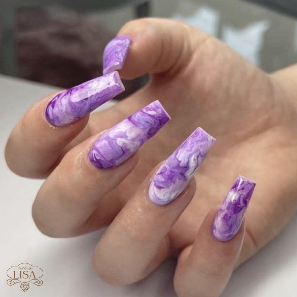 Mẫu nail loang vân đá màu cam