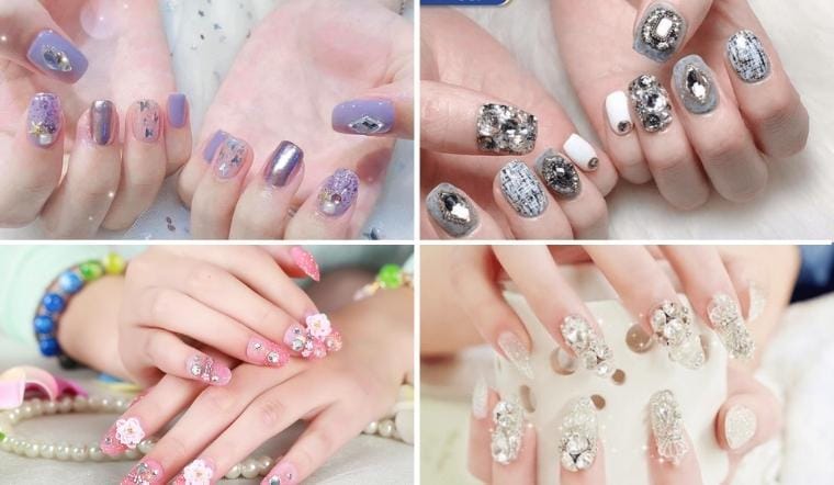 Mẫu Nail đính đá pha lê Swarovski