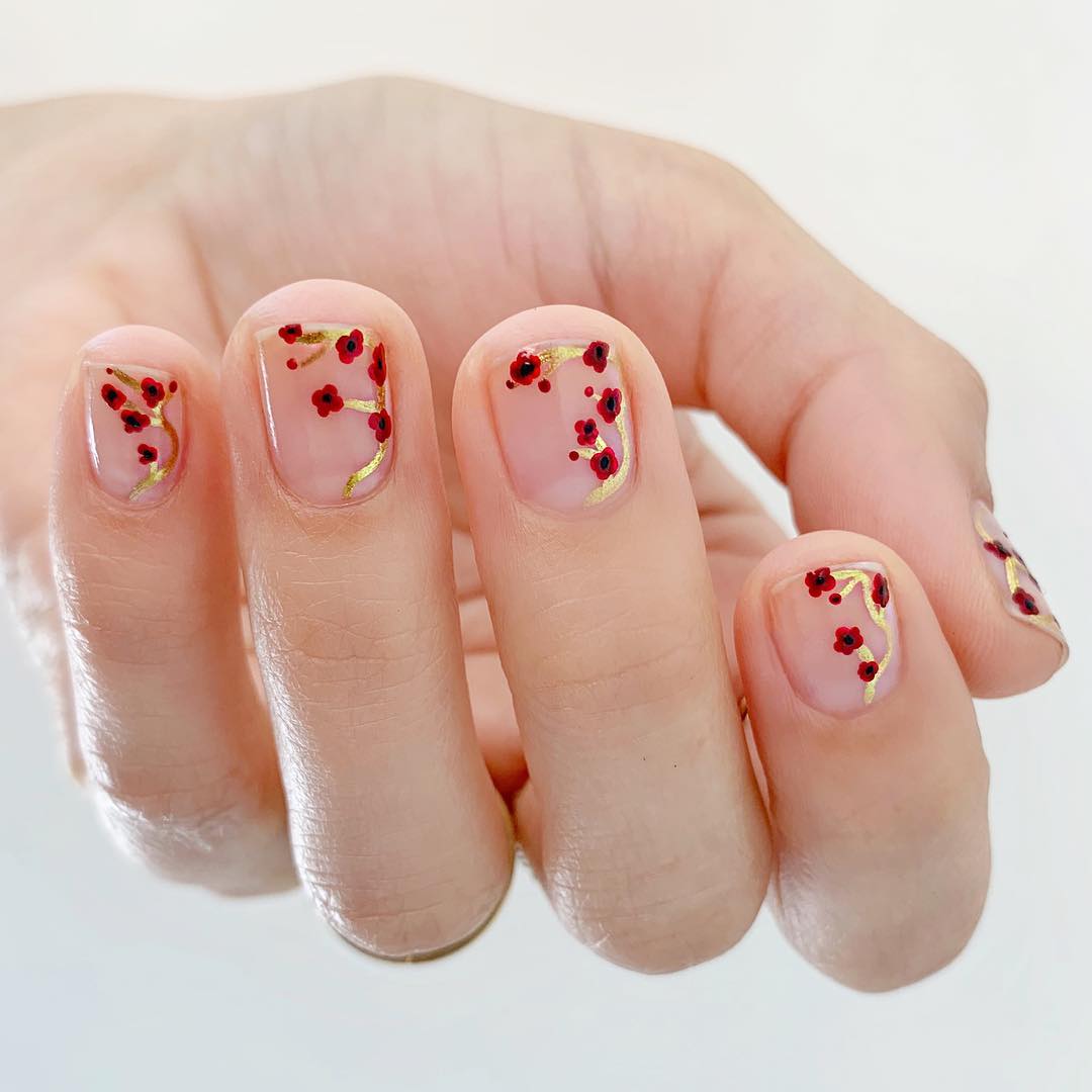 Mẫu nail Hoa đào Tết