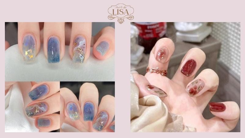 Mẫu nail ngắn phối màu