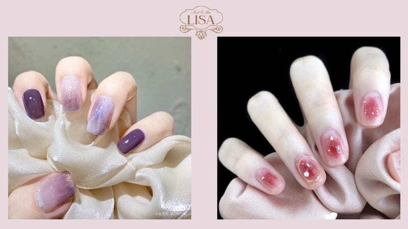 Mẫu nail ngắn màu loang ombre