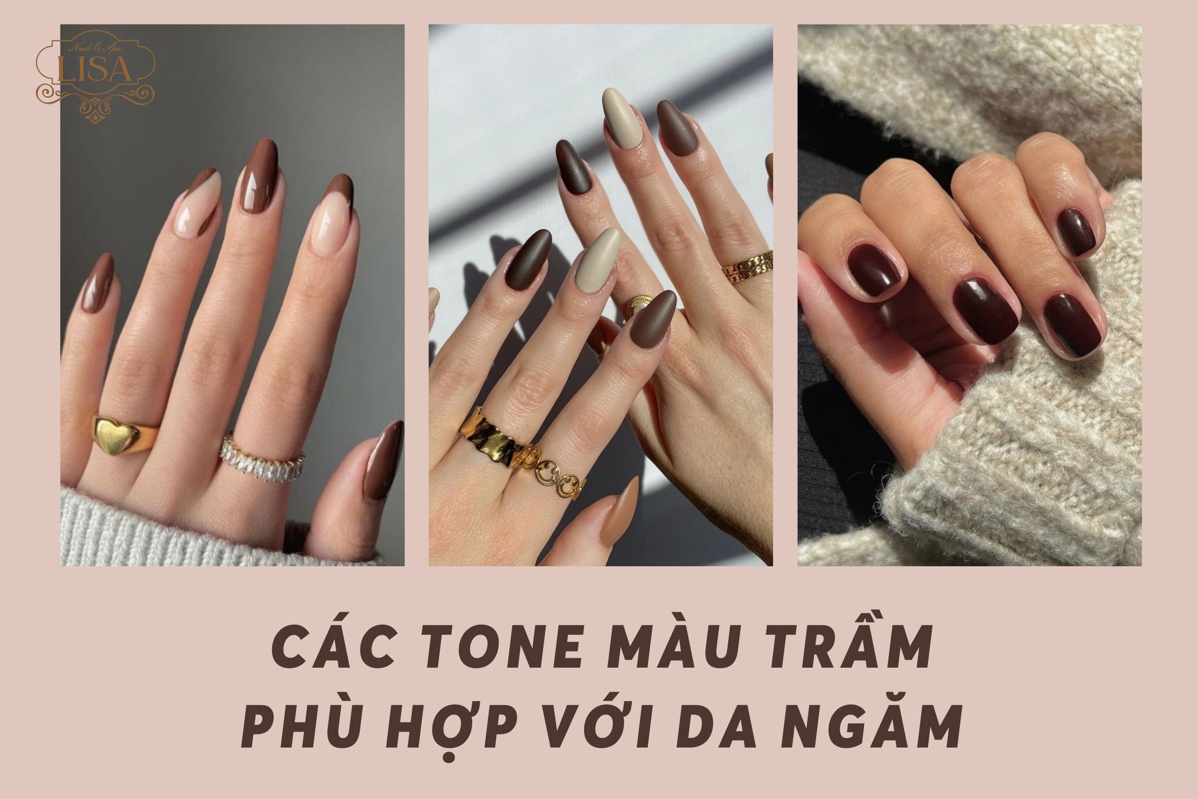 Màu nail trầm theo tone da ngăm
