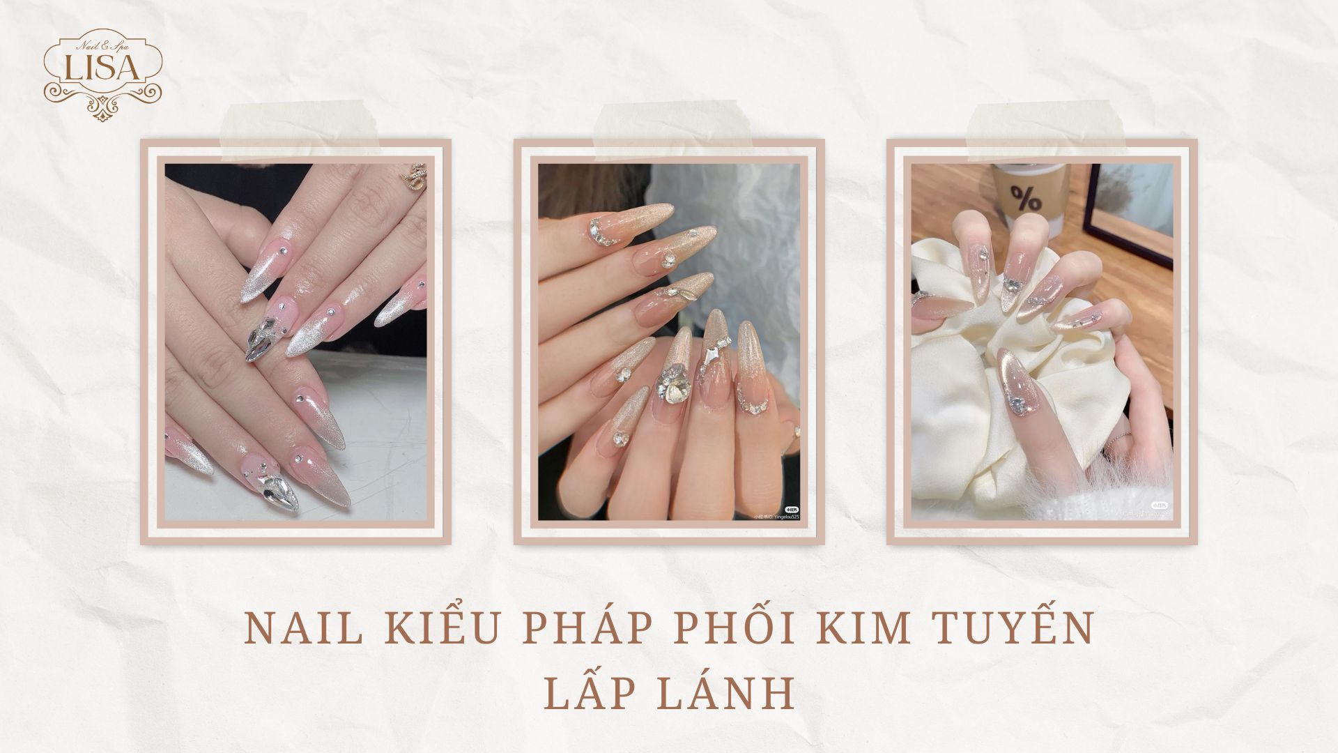 Nail Kiểu Pháp Phối Kim Tuyến Lấp Lánh