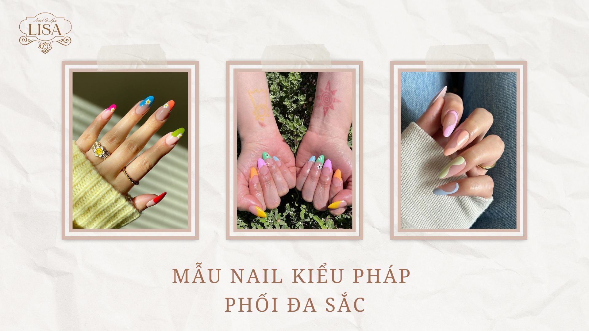 Móng Tay Kiểu Pháp Phối Đa Sắc