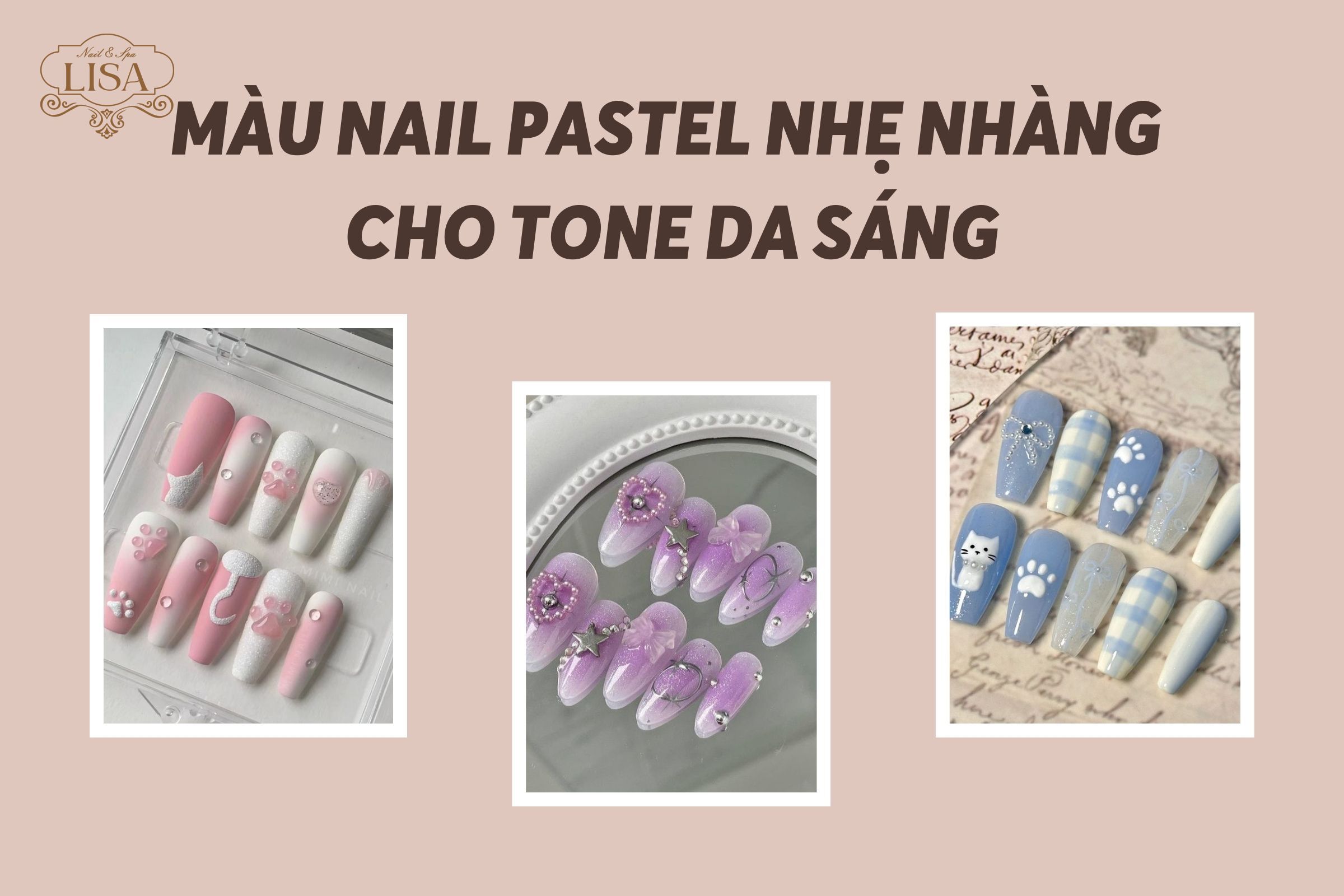 Màu nail pastel nhẹ nhàng cho tone da sáng
