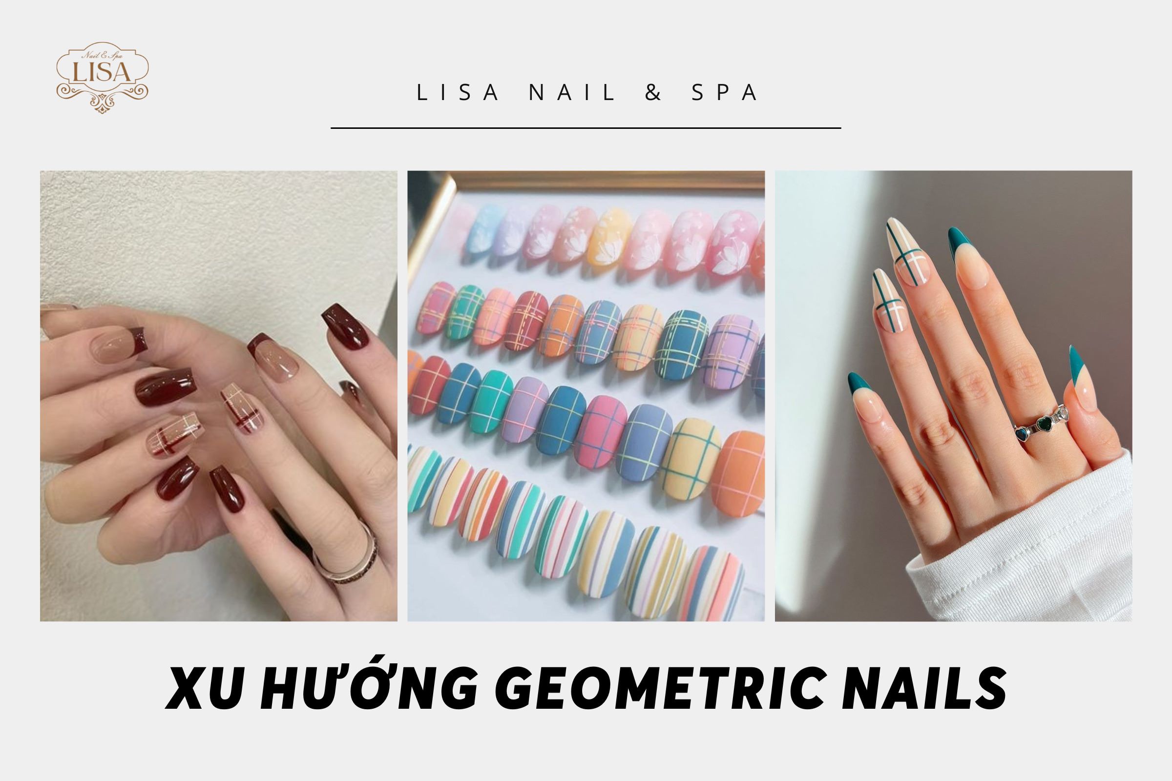 Xu hướng nail hoạt tiết kẻ hình sáng tạo (Geometric nails)