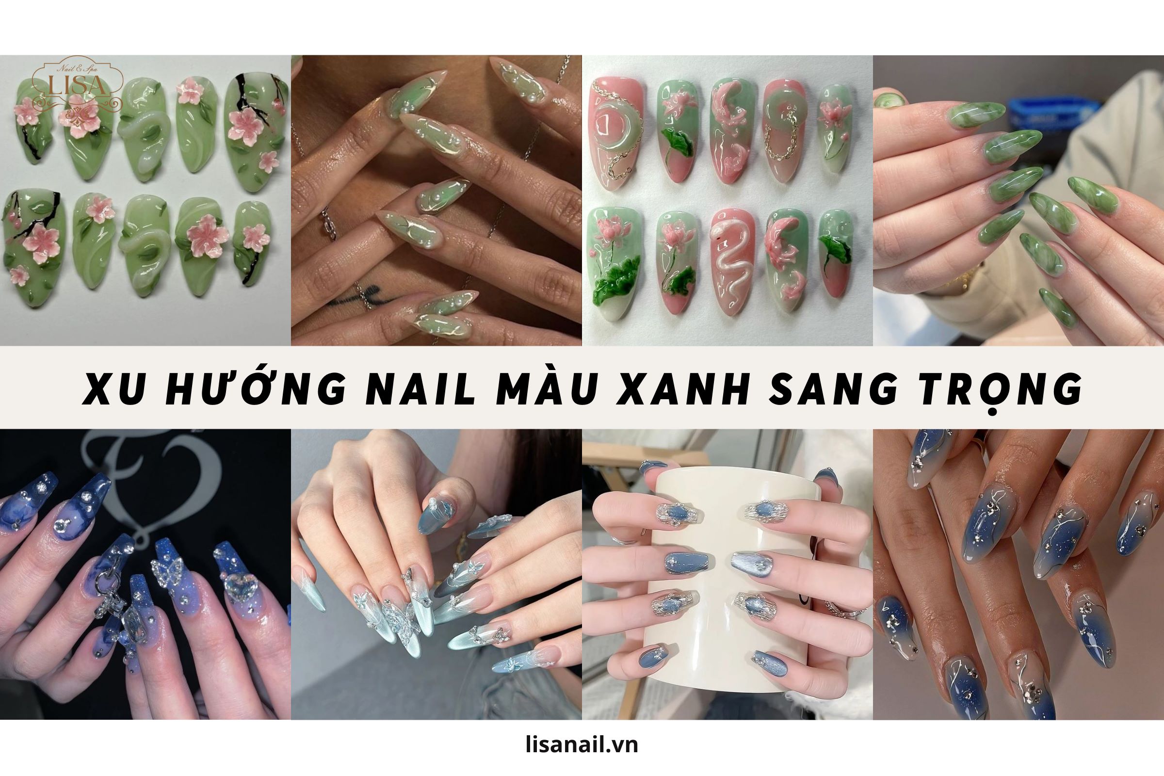 Xu hướng nail tone xanh sang trọng, tươi mới cho mùa lễ hội