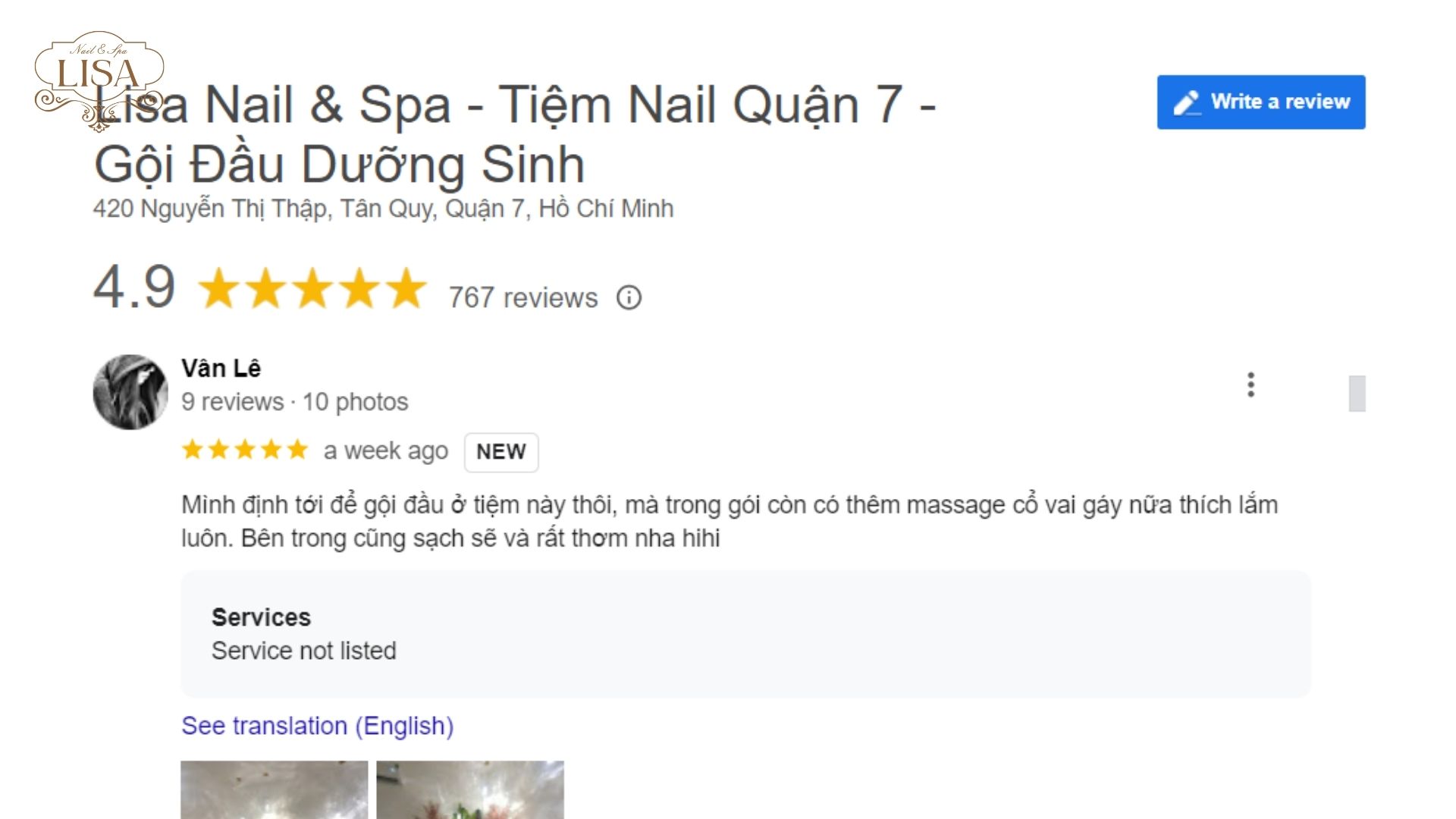 Đánh giá của khách hàng tại Lisa Nail & Spa quận 7