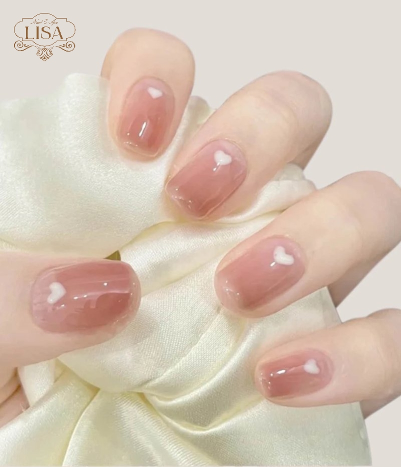 Mẫu nail thạch hồng trái tim