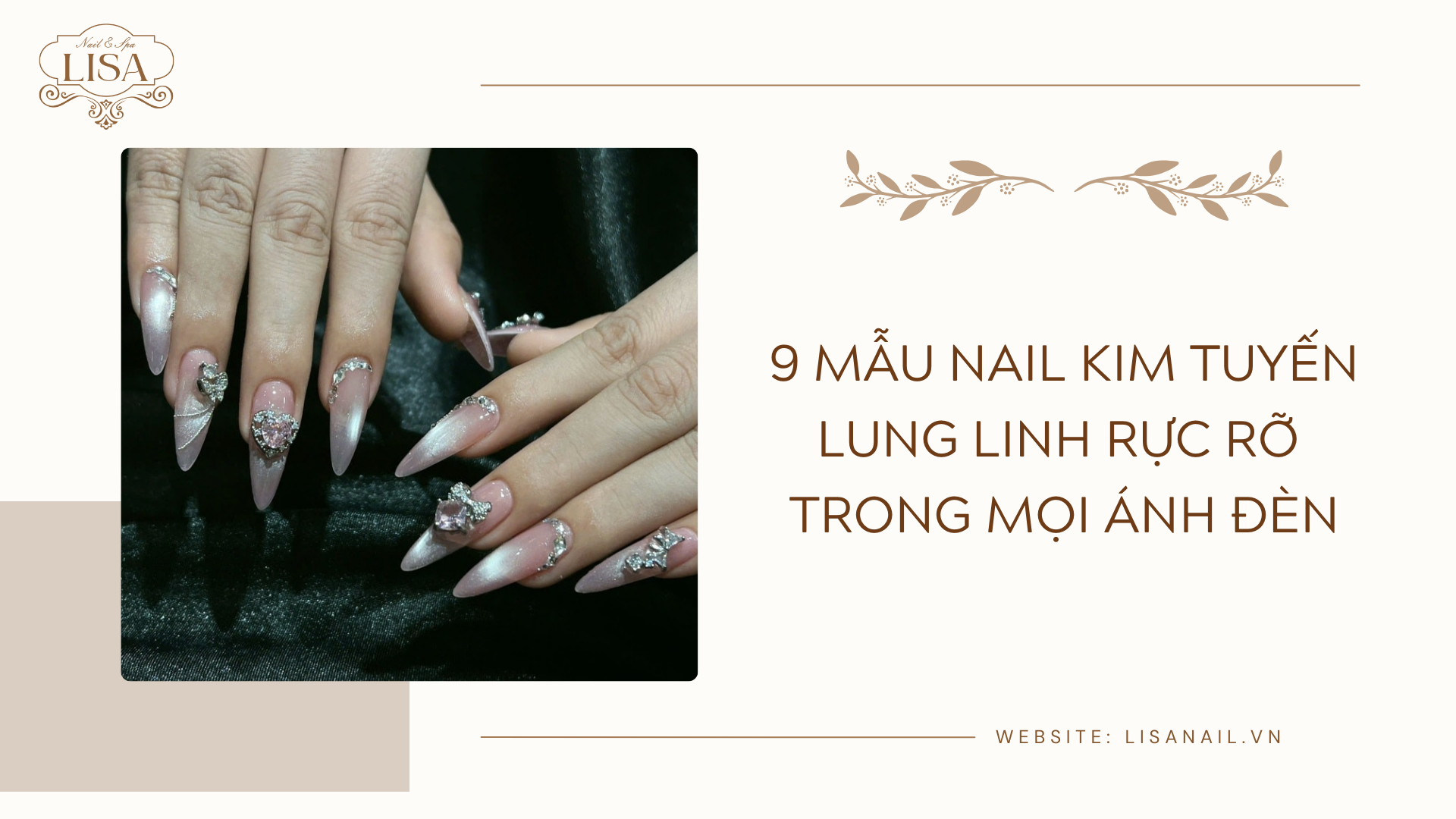 9 Mẫu nail kim tuyến lung linh rực rỡ trong mọi ánh đèn